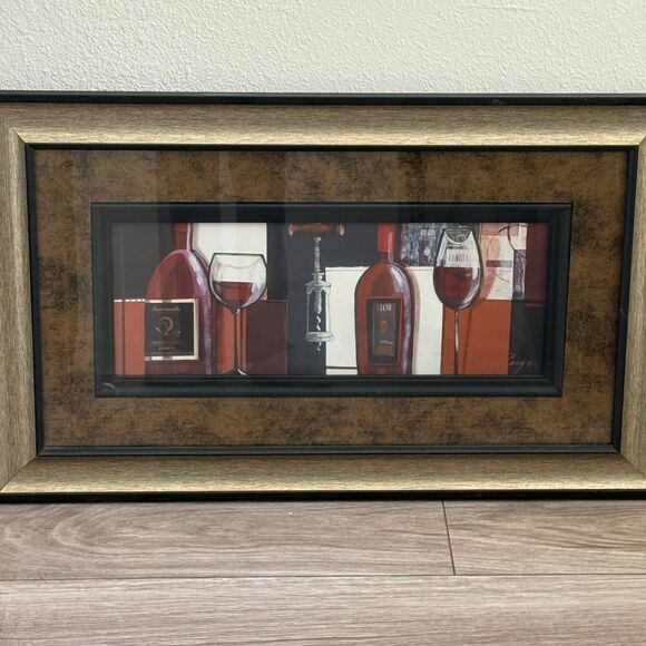 Classic Wine Print Signed "Rouge" Framed Black and Gold - Picture 3 of 8